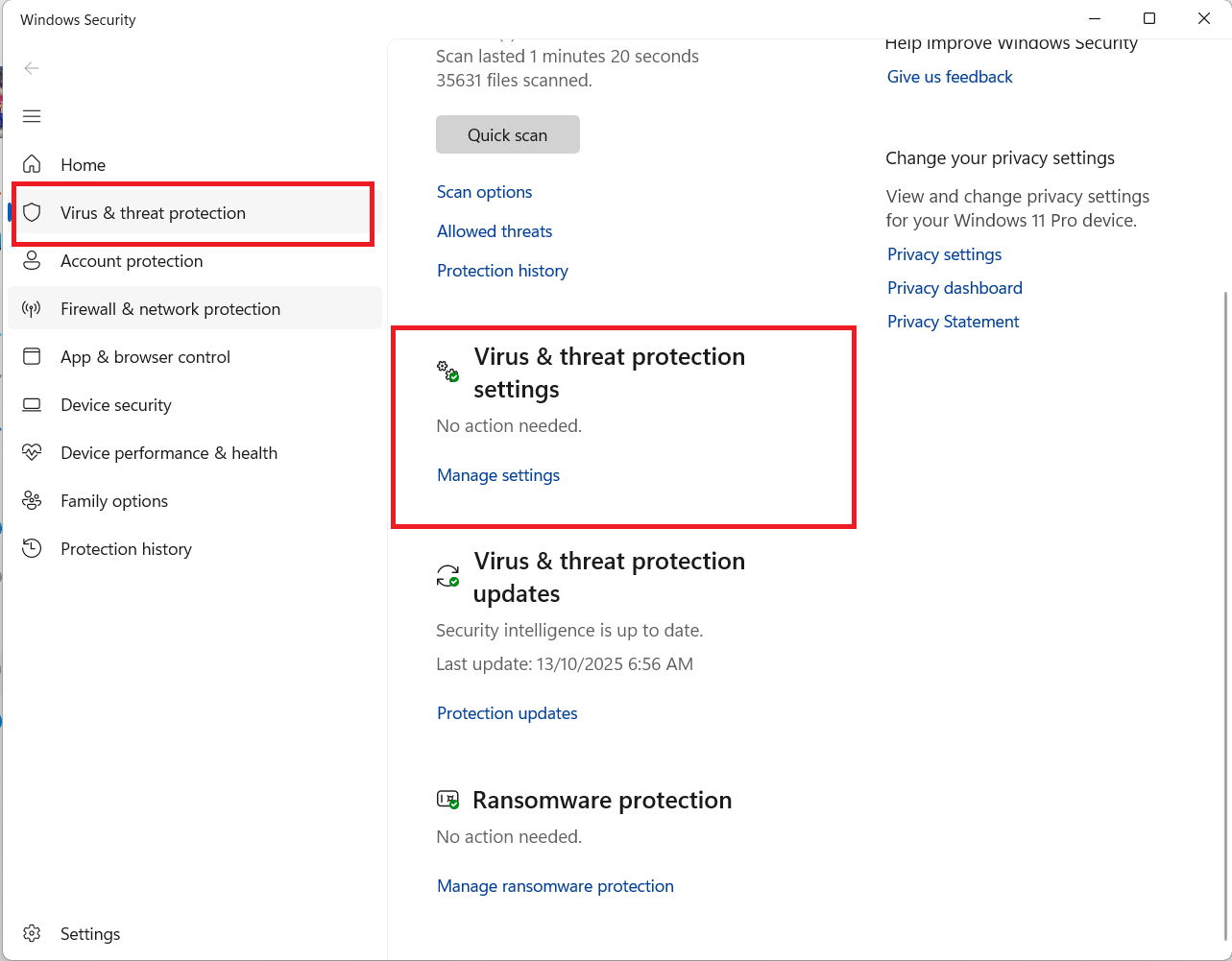 病毒與威脅防護設定